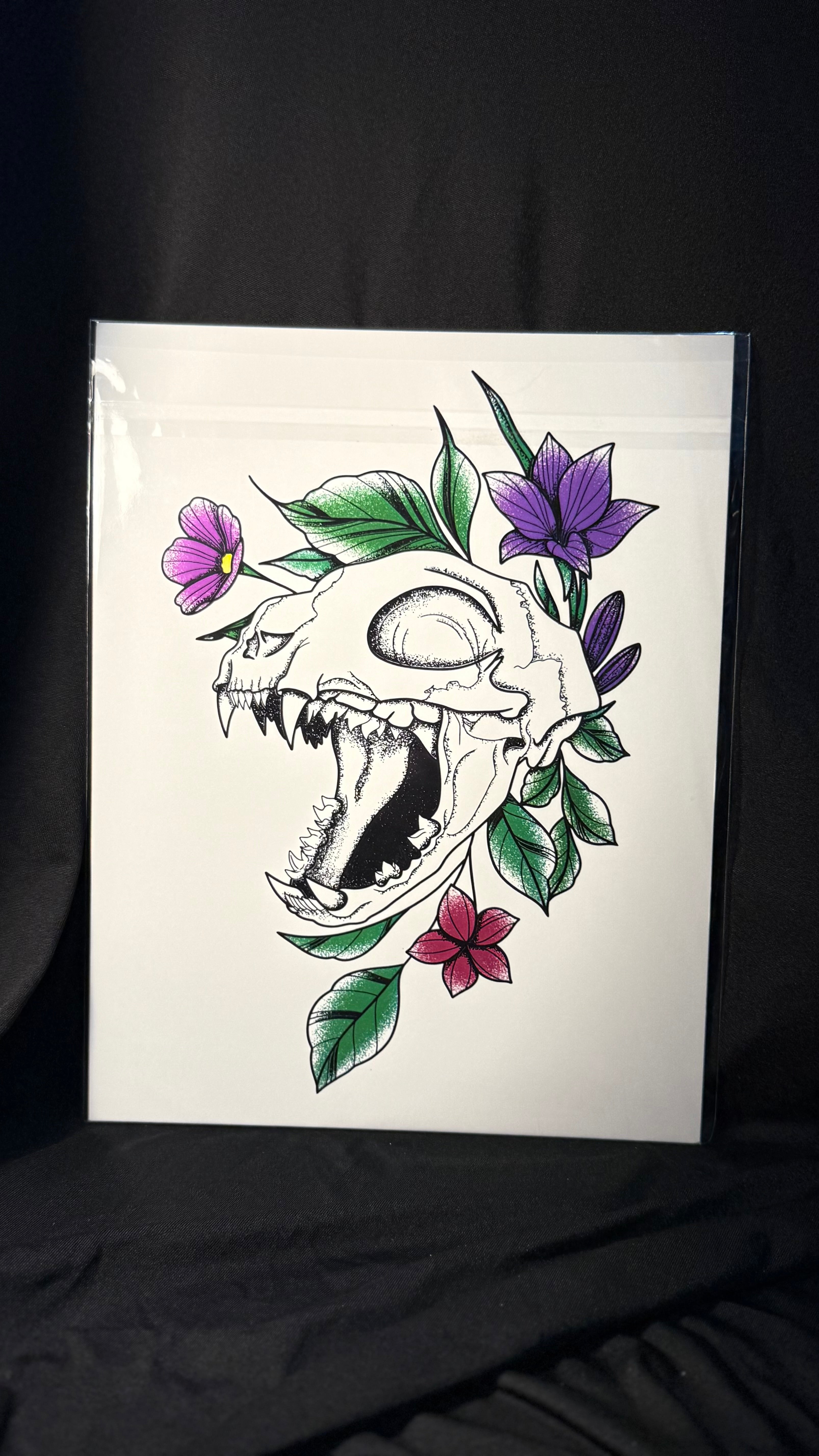 Floral cat skull print