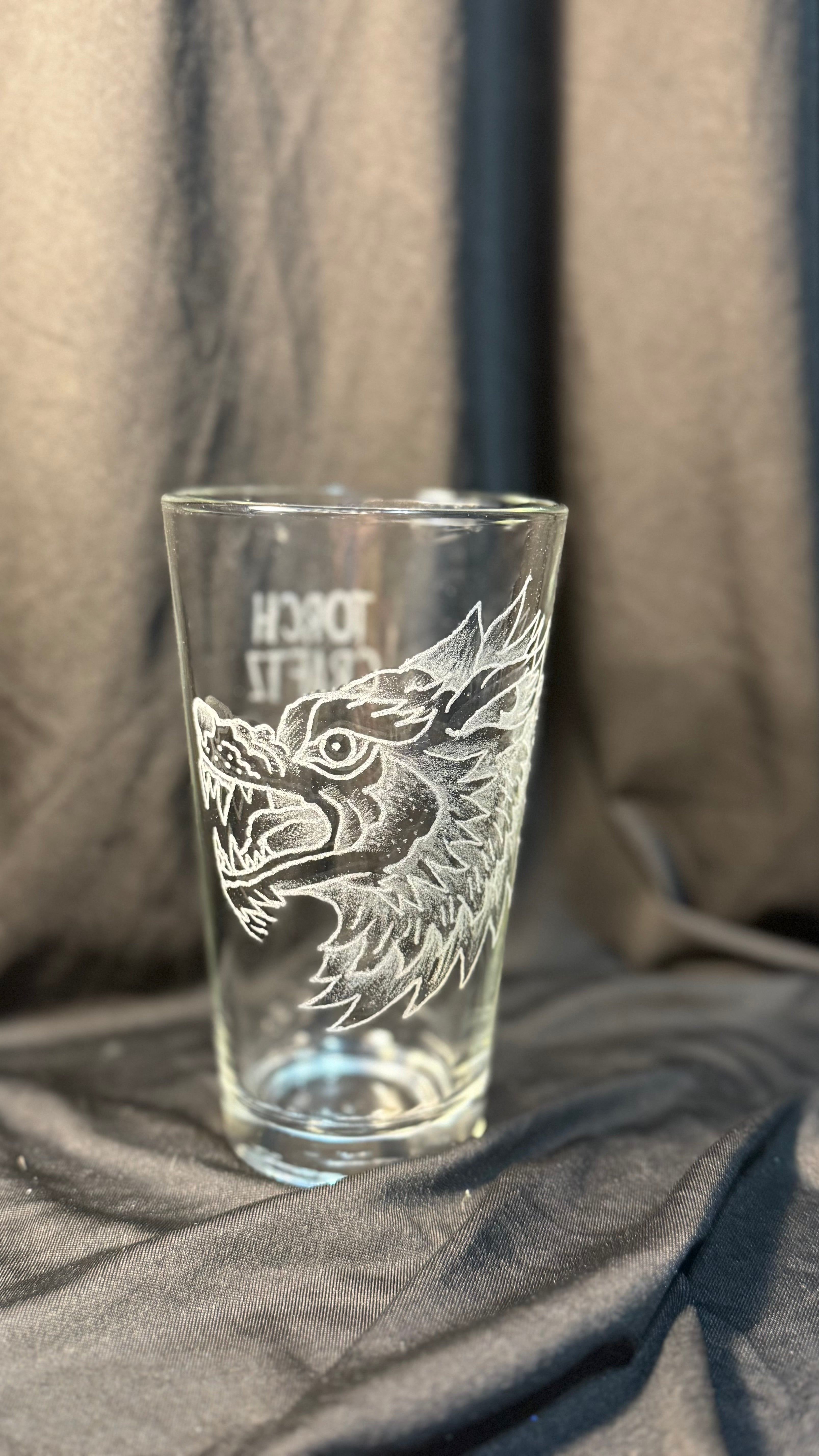 Wolf head engraving